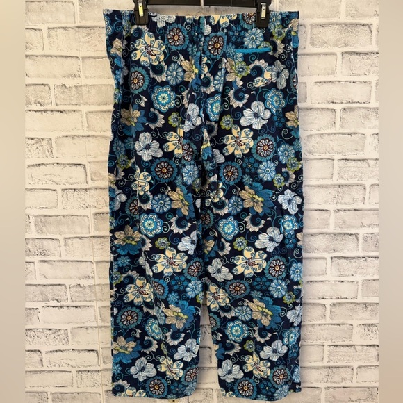 Women’s Vera Bradley blue floral print wide leg 100% cotton casual crop pants M - Picture 2 of 4